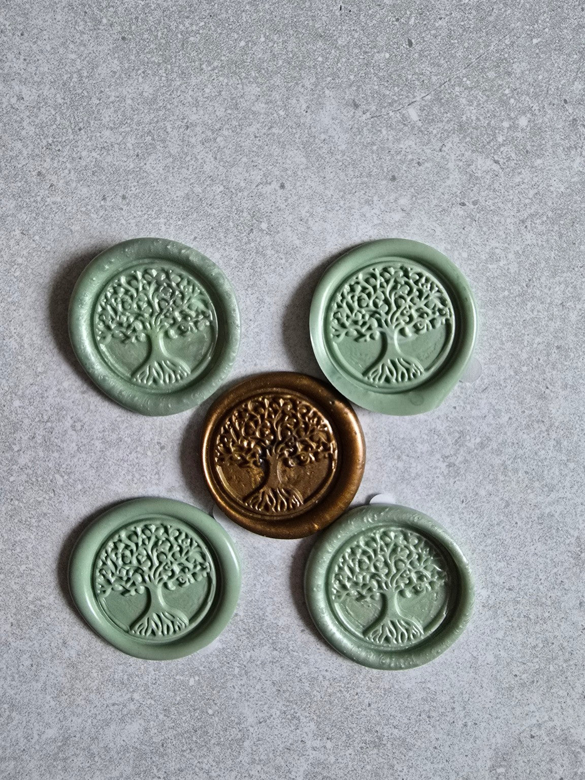 Packaged handmade Tree of Life self-adhesive wax seals.